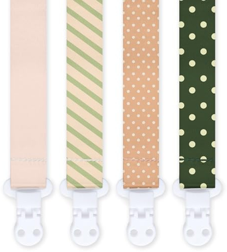 4PCS Schnullerband & Clip Set - Unisex Design für Mädchen und Jungen - Retro Wellenpunkt Streifen Design (F)