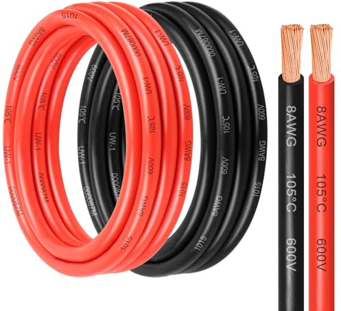 8 Gauge Pure Copper Wire,5FT OFC Copper Wires,8AWG Battery Cable Red & Black Oxygen Free Stranded Copper Wire for Solar Panel,Automotive,Home Appliances,RV and Speaker,LED Lights (8 Gauge 5FT)