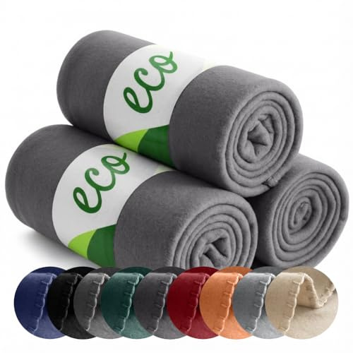 wometo 3er Set ECO Fleecedecke aus 100% recyc. Material 130x160 dunkelgrau | OEKO-TEX ca. 400 g - 100% recyceltem Material - mit Anti-Pilling und Kettelrand, im praktischen 3er Pack