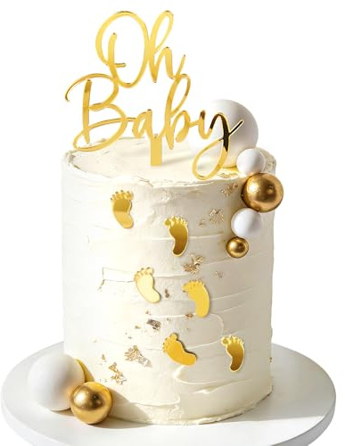 7 Stück Tortendeko Oh Baby Gold Fußabdrücke Baby Shower Babyparty Acryl Cake Topper Tortenstecker Kuchendekorationen für Windeltorte Gender Reveal Baby Shower Deko Mädchen Junge Kuchen