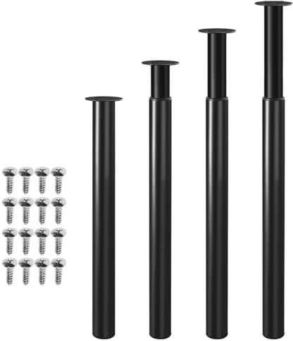 Peviasot 4 x Höhenverstellbare Tischbeine 70-110 cm, Tischfüße aus Metall in Schwarz, Ausziehbare Möbelfüße mit Schrauben, Runde Tischbeine für Esstisch, Schreibtisch, Bartisch und Arbeitstisch