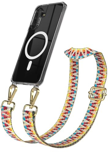 EAZY CASE Handykette - Verstellbares Taschenband kompatibel mit Galaxy A17, Schulterriemen, Handykordel mit Silikon Hülle, Qi Charging kompatibel, Umhängetasche, Regenbogen Gold