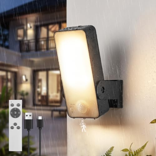 Dehobo Ricaricabile Applique da Esterno con Sensore IP65 für Esterno | Luci da Esterno Sensore di Movimento, Lampade da Esterno Telecomando, CCT 3000-6000K, Applique Senza Cavi Orientabile 270°