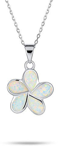Weiß Erstellt Opal Hawaiianische Blume Plumeria Halskette Anhänger Für Frauen Freundin .925 Sterlingsilber Oktober Geburtsstein