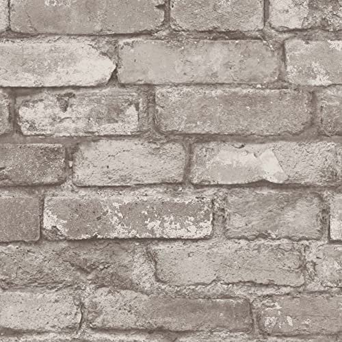 Brewster FD31286 Rustic Brick Wallpaper, Grey