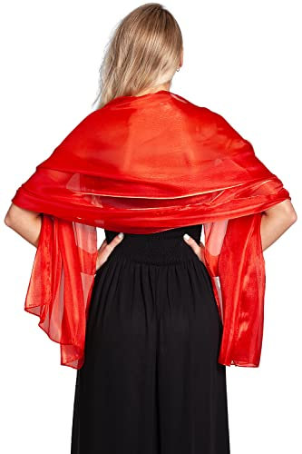 Central Chic Silky Iridescent Red Pashmina Wrap Stole Shawl Scarf For Weddings Parties Bride Bridemaids & Evening Wear (Scarlet Red)