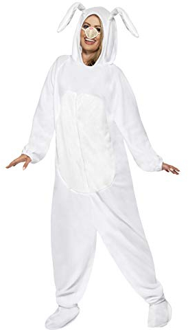 Smiffys Costume de Lapin, Blanc, Tout en un avec Capuchon et Nez