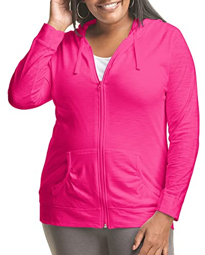 JUST MY SIZE womens Slub-cotton Full-zip Lightweight Women's fashion hoodies, Amaranth, 3X US