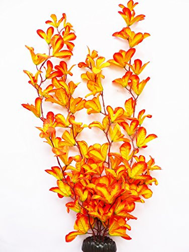 Aquarium Plant (Silk) Burnt Orange Orchid Fish Tank Decoration (Burnt Orange Orchid 50cm)
