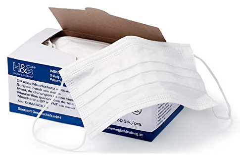 ISC Hygiene & Safety OP Vlies Mundschutz Maske (50 Masken mit Elastikband in Komfortlänge, 3-lagig, 100% PP, mit Nasenbügel, glasfaserfrei, latexfrei, 3-lagig weiß