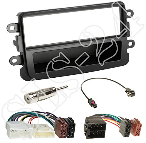 Einbauset : Autoradio Doppel-DIN 2-DIN Blende Einbaurahmen Radioblende mit Ablagefach schwarz + ISO Kabel KFZ Radio Adapter Radioadapter für Dacia Duster (SD) ab 04/2010