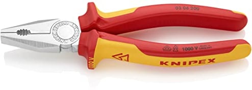 KNIPEX Kombizange isoliert mit Mehrkomponenten-Hüllen, VDE-geprüft verchromt 200 mm, 03 06 200