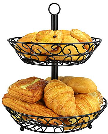 Famtasme Obstkorb Obstschale Früchtekorb Mehrzweck Obst Metall-Etagere mit 2 Stöckig Ø 30cm 26cm, Höhe 35,5 cm, Schwarz