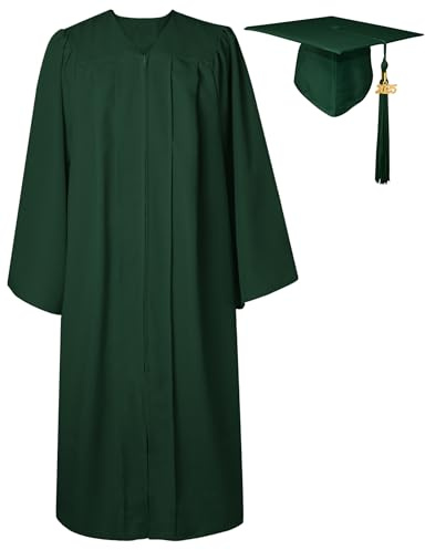 GraduatePro Graduation Gown and Cap for Adults 2025 Hat Matte Bachelor University Party Robe Set High School Women Men Forest 51=M