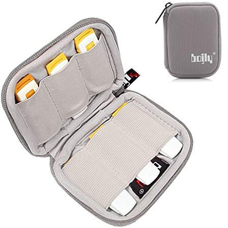 BOJLY Aufbewahrungstasche für USB-Stick, Mini-Organizer-Zubehörtasche wasserdichte, robuste Nylon-Schutzhülle mit 6 Fächern für SD-Karte, USB-Stick, Kopfhörerkabel, Grau