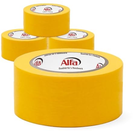 Alfa 4x FineLine GOLD Washi Tape 50 mm x 50 m Profi-Abdeckband (200 m) | Profi-Qualität - Japanisches Reispapierband für Malerarbeiten - UV-beständig und rückstandsfrei – PREMIUM-Klebeband