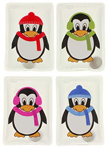 Handwärmer Taschenwärmer Sets wiederverwendbar, Wärmepad für kalte Tage und für unterwegs, Wärmeknickkissen mit tollen Motiven (4er-Set Sweet Pinguins)
