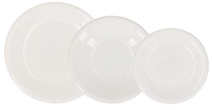 CERAMICHE Donna-Servizio 18 Pezzi | per 6 Persone Piani Fondi | 6 Piatti Dessert | Bianco, Earthenware, Nero, Estandar