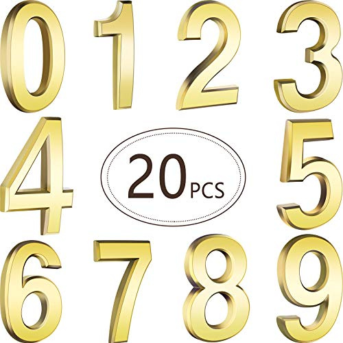 20 Pieces House Numbers Mailbox Numbers 0-9, 3D Door Address Numbers Self Adhesive Mailbox Numbers Sticker or House, Apartment, Office, Hotel Room, Mailbox Signs (Gold,3 Inch)