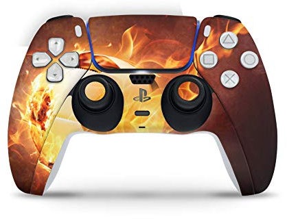 Skins4u Design Aufkleber Skin Wrap Folie für Sony Playstation 5 Controller PS5 DualSense Skins Schutz Folie Brennender Fussball