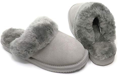 Lammfell Pantoffel slipper Damen Lammfell Hausschuhe Australisches Lammfell beige grau cognac braun mit comfort Sohle - sehr warm (39, Grau, numeric_39)