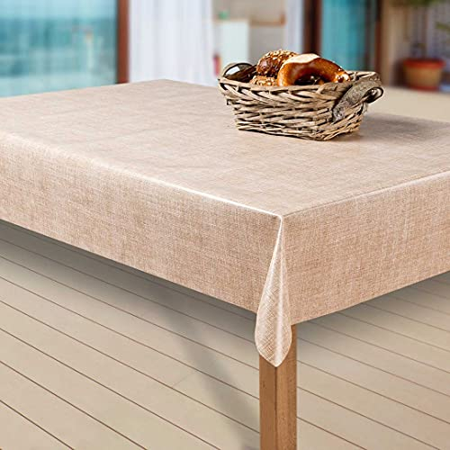 laro Wachstuch-Tischdecke Abwaschbar Garten-Tischdecke Wachstischdecke PVC Plastik-Tischdecken Eckig Meterware Wasserabweisend Abwischbar EZ, Muster:Leinenoptik. beige, Größe:110-160 cm