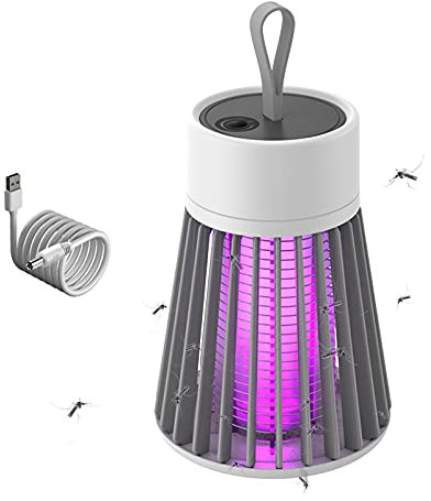 Lampe Anti Moustique USB, Répulsif Tue Mouche Electrique sans Bruit, 360° Lampe UV Anti Insectes Rechargeable, Piège Mouche pour Interieur Exterieur Bébé, Non Toxique Portable (Mode de Charge, Gris)