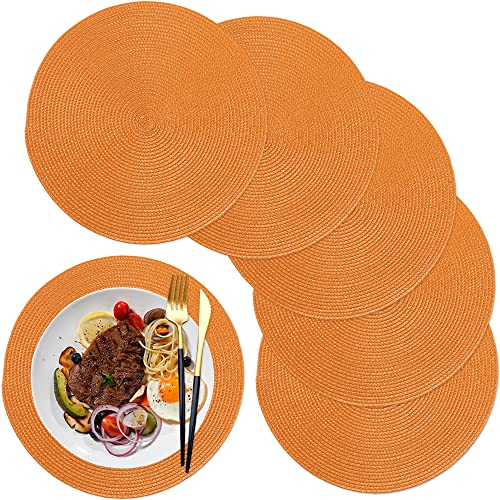 maifey Platzsets Rund Abwaschbar, 32cm, Runde Tischsets 6er set, Abwaschbar Platzdeckchen Hitzebeständig Tischuntersetzer für küche Speisetisch Hotel,Einweihungsparty, Hochzeitsfeier(Orange,32cm)