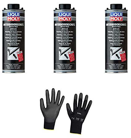 Iloda 3xOriginal Liqui Moly 1l Unterbodenschutz Bitumen schwarz 6112 Schutzhandschuhe