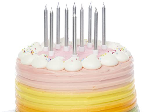 Amscan 9911938 Stnd Candle Silver- 10 Pack