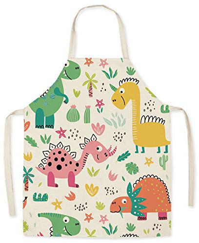 Eyands Dinosaurier-Kinderschürze zum Kochen, Backen – niedliches Muster aus Leinen, Küchenschürze für Kinder, Kochen, Malen, Gartenarbeit Schürze