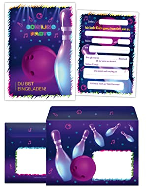 Junaversum 12 Einladungskarten incl. 12 Umschläge zum Kindergeburtstag Mädchen Jungen Bowling Bowling-Party