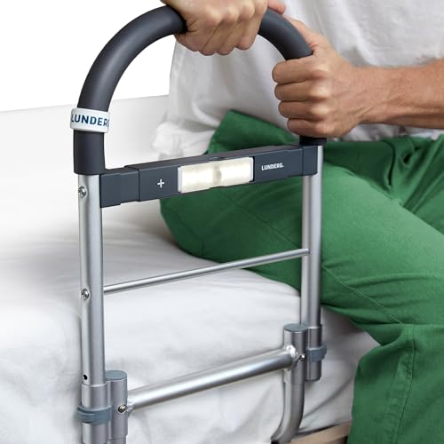Lunderg Bed Assist Rail for Seniors with Motion-Activated Light & Non-Slip Grab Bar - Easy to Install Bed Rails for Elderly Adults Safety & Post-Surgery - Helps Reduce Falls & Support Independence