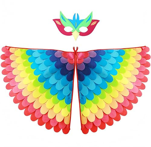 Proumhang disfraz de alas de pájaro para niños de 3 a 8 años,disfraz de búho de pájaro y pavo real,máscara de ojo de fieltro para niños y niñas y conjunto de alas,Halloween,estilo 12