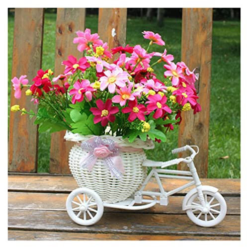Tingting1992 Blumentopf Fahrrad dekorative Blume Korb Kunststoff weiß Dreirad Bike Design Blume Korb lagerung Party Dekoration Toten Pflanzvase