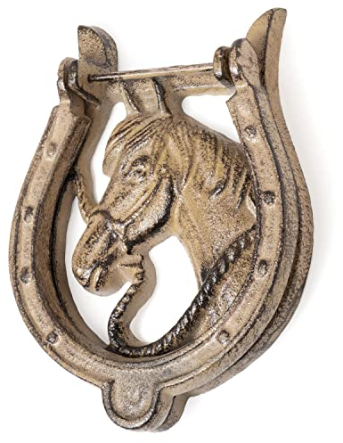 Moritz Türklopfer Pferd im Hufeisen Grün Antik Stil Gusseiesen Rustikal Türklingel Door Knocker Barock Türglocke Haustür Türdekoration Türgong