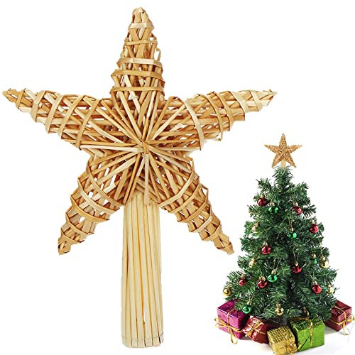 Weihnachtsbaum Stern Spitze 20×30.5cm, Stern Christbaumspitze aus Stroh, Baumspitze Stern, Natur Stroh Baumspitze, Weihnachtsbaumspitze Stern aus Stroh für Schmücken des Weihnachtsbaumes