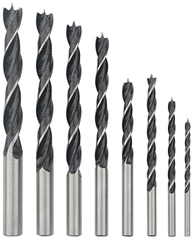 Pxyelec 8PCS Brad Point Drill Bits 3-10mm Spiral Twist Wood Drill Bits Set For Soft, Hard, Veneered And Laminated Wood