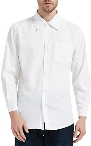 Zahala Battery Men's Dress Shirt Long Sleeve Slim Fit Casual Business Formal Button Down Shirts with Pocket(White,M)