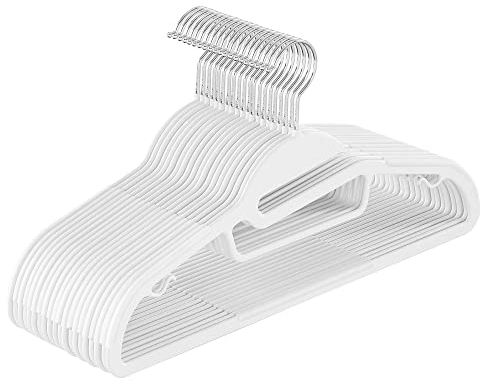 SONGMICS Kleiderbügel Kunststoff, 20er Set, Bügel mit U-förmiger Öffnung, platzsparend, 0,5 cm dick, 41,5 cm breit, um 360° drehbarer Haken, weiß CRP041W02