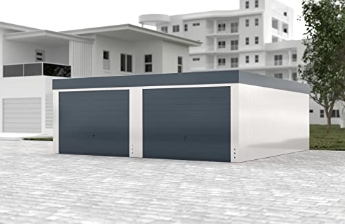 PF Gruppe Doppel Fertiggarage Lackiert mit Schwingtor, Weiß, Garage, 5.94 x 5.22 x 2.24 m (BxLxH), 2 Autos