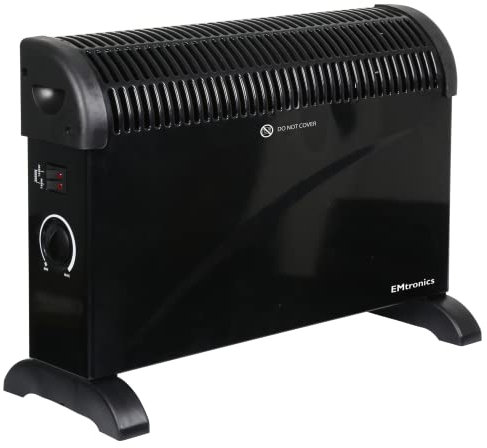 EMtronics 2000W Portable Electric Convector Heater Radiator with 3 Adjustable Heat Settings and Over Heat/Tip Over Cut-Out Function - Black