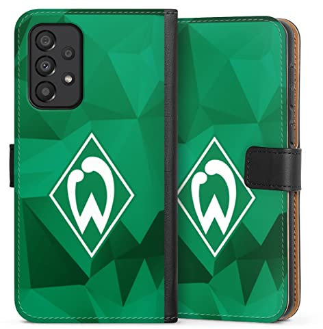 DeinDesign Klapphülle kompatibel mit Samsung Galaxy A33 5G Handyhülle aus Kunst Leder schwarz Flip Case SV Werder Bremen Camouflage Offizielles Lizenzprodukt
