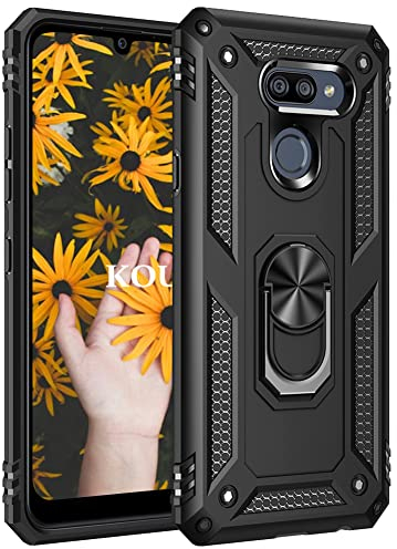 KOUYI Kompatibel mit LG K40S Hülle, Handyhülle Cover TPU Magnetische Bumper Stoßdämpfung Schutzhülle Stoßfest Cover Case mit 360 Grad Drehbar Ringhalter für LG K40S (Schwarz)