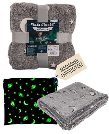 Out of the blue - Kuscheldecke Planeten mit Glow in the Dark Effekt - Flauschige Fleece-Decke 130×150 cm - leuchtende Wohndecke für Sofa, Bett & Kinderzimmer