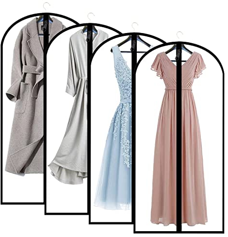 JSF Kleidersäcke mit Reißverschluss, 4 Stück Atmungsaktive Kleiderhülle- 160cm Kleiderschutz Mottensicher Durchscheinend Anzugsack für Lange Kleider, Abendkleid, Smoking Anzüge Mäntel Herren, Schutz