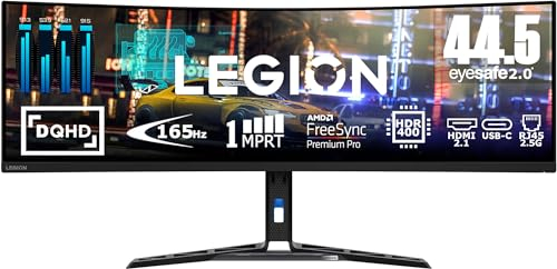 Lenovo Legion R45w-30 - Display da gaming DQHD da 44,5 (pannello VA, 165Hz, 1ms MPRT, HDMI+DP+USB-C, FreeSync Premium Pro, HDR4000, Altoparlanti) Regolazione inclinata/rotazione/altezza - Nero