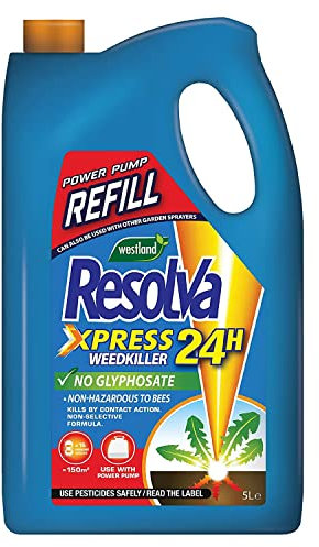 Resolva Weedkiller Pump Refill - 5L Resolva Xpress 24H Weed Killer Power Pump Refill. Weed Burner with Topline Card. Effective Control Weeds on Lawn.