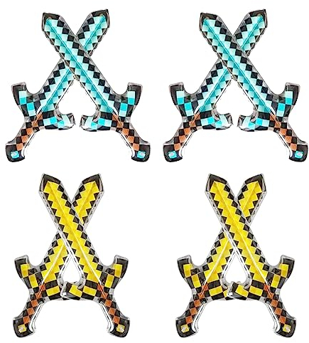 LLMSIX Lot de 8 épées gonflables pixels, 65 cm, longues épées gonflables pour Halloween, accessoires de costume d'Halloween, fournitures de fête de cosplay (jaune, bleu)