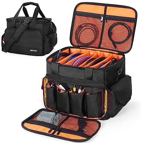 BQKOZFIN DJ Cable File Bag,1680D Nylon DJ Equipment Gig Bag with Detachable Dividers & Padded Bottom, Travel DJ Wire Bag for Professional DJ Gear, Musical Instrument & Accessories, Orange (Small)